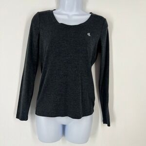 Lauren Ralph Lauren Womens Small Preppy Charcoal Gray Scoop Neck Long Sleeve Top